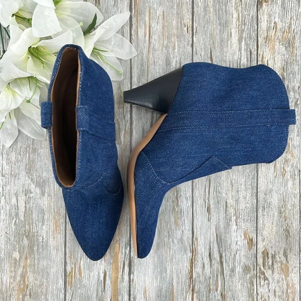Marc Fisher Carissa Denim Western Bootie Boots Shoes Size 7.5
